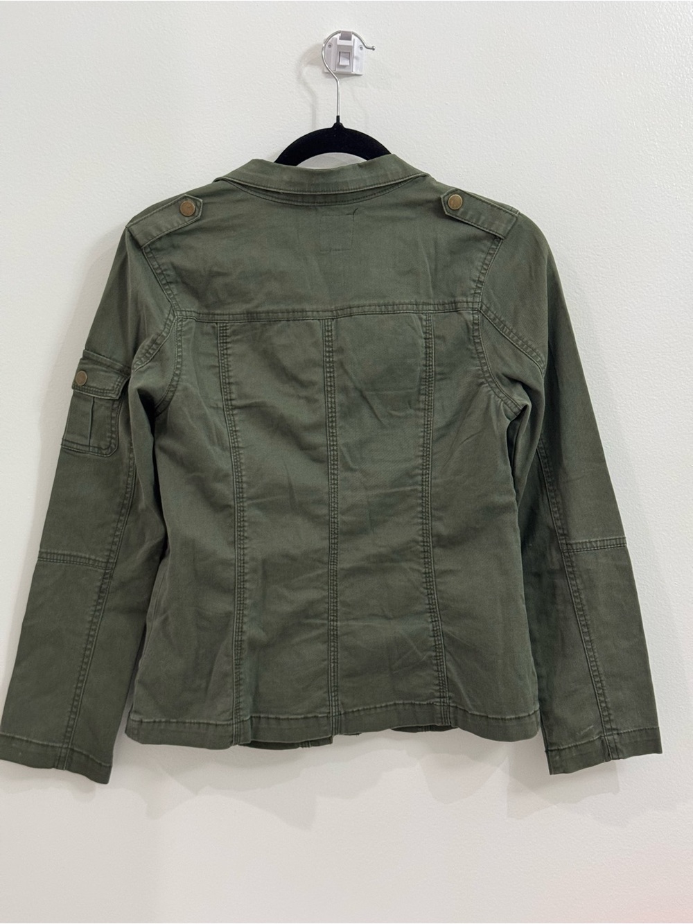 Kensie Women's Olive Utility Jacket with Front Zip and Button - Picture 3 of 3